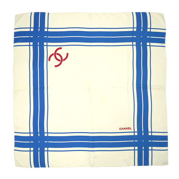VINTAGE CHANEL COCOMARK SCARF WHITE BLUE RED SILK 90331386