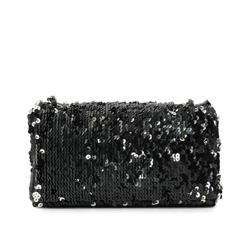VINTAGE CHANEL COCOMARK SEQUINS CHAIN SHOULDER BAG BLACK LEATHER SILVER HARDWARE 90345992