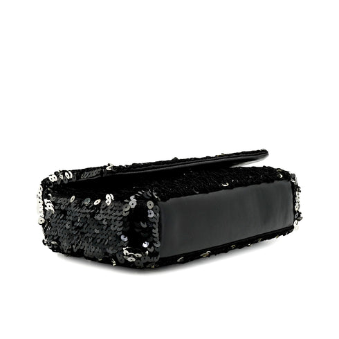 VINTAGE CHANEL COCOMARK SEQUINS CHAIN SHOULDER BAG BLACK LEATHER SILVER HARDWARE 90345992
