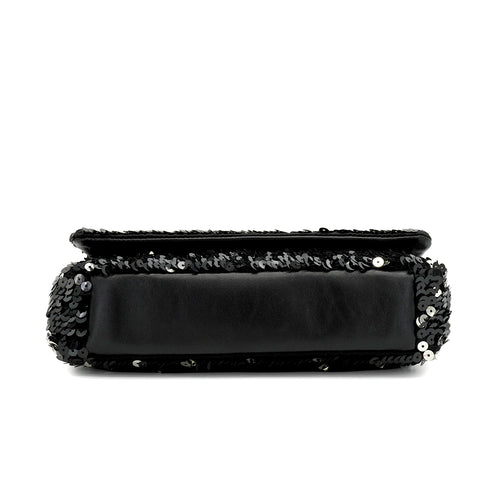 VINTAGE CHANEL COCOMARK SEQUINS CHAIN SHOULDER BAG BLACK LEATHER SILVER HARDWARE 90345992