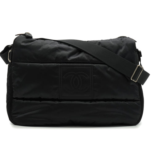 VINTAGE CHANEL SPORTS LINE COCOMARK SHOULDER BAG BLACK NYLON SILVER HARDWARE 90341888
