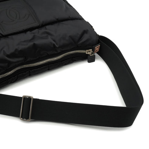 VINTAGE CHANEL SPORTS LINE COCOMARK SHOULDER BAG BLACK NYLON SILVER HARDWARE 90341888