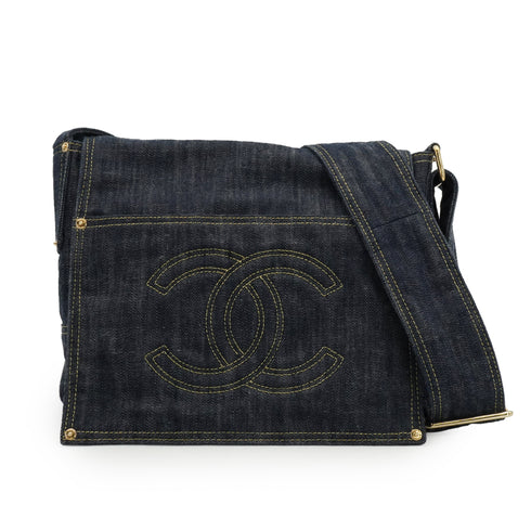 VINTAGE CHANEL COCOMARK SHOULDER BAG NAVY SPARKLING DENIM GOLD HARDWARE 90340462