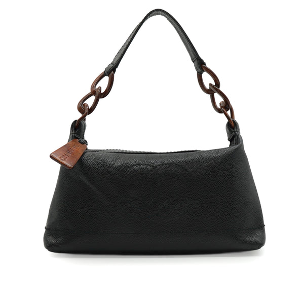 VINTAGE CHANEL COCOMARK SHUOLDER BAG BLACK TORTOISESHELL CAVIAR SKIN PLASTIC HARDWARE 90346124