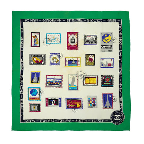 VINTAGE CHANEL COCOMARK STAMP PATTERN SCARF MULTICOLOR SILK 90330676