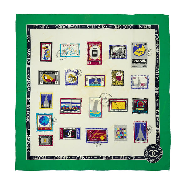 VINTAGE CHANEL COCOMARK STAMP PATTERN SCARF MULTICOLOR SILK 90330676