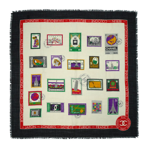 VINTAGE CHANEL COCOMARK STAMP PATTERN SCARF MULTICOLOR SILK CASHMERE 90331695