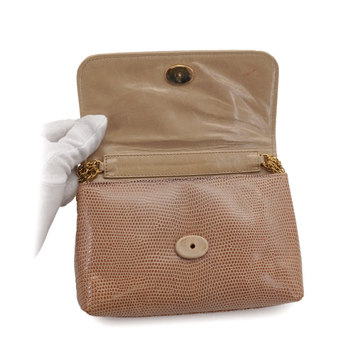 VINTAGE CHANEL COCOMARK STITCH CHAIN SHUOLDER BAG BEIGE LIZARD GOLD HARDWARE 90349376