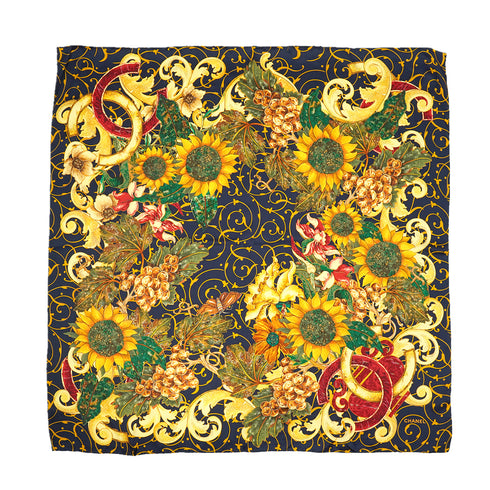 CHANEL COCOMARK SUNFLOWER PATTERN SCARF MULTICOLOR SILK 90326882