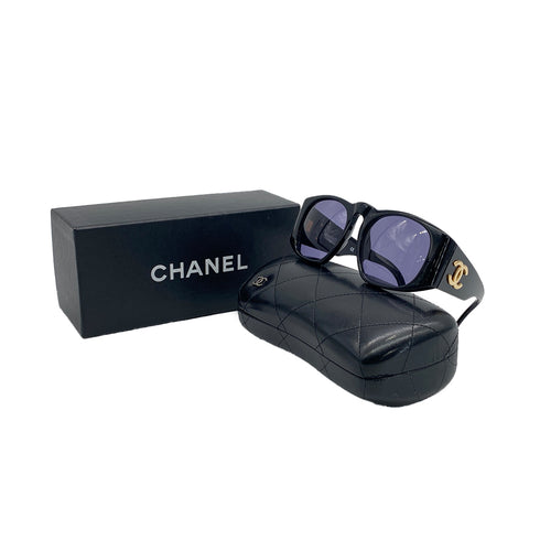 VINTAGE CHANEL COCOMARK SUNGLASSES BLACK GOLD EYEWEAR 90326232