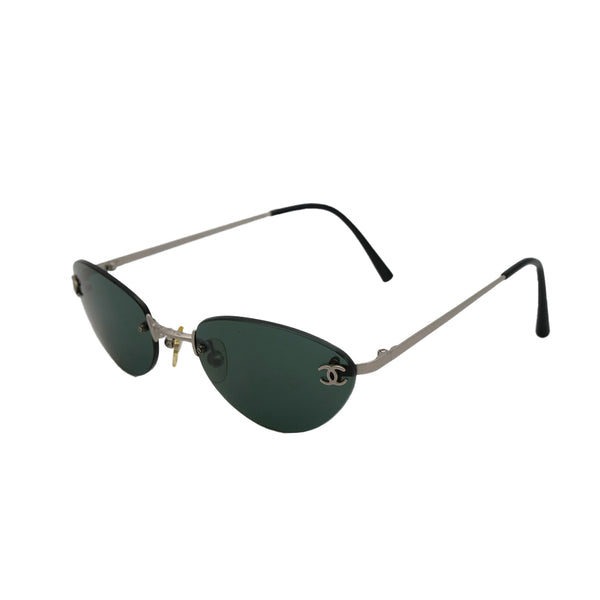 VINTAGE CHANEL COCOMARK SUNGLASSES BLACK SILVER EYEWEAR 90322135