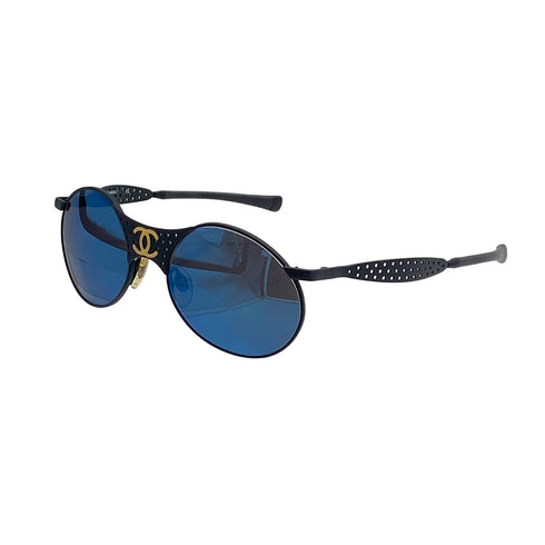 VINTAGE CHANEL COCOMARK SUNGLASSES BLUE LENS BLACK EYEWEAR 90324631