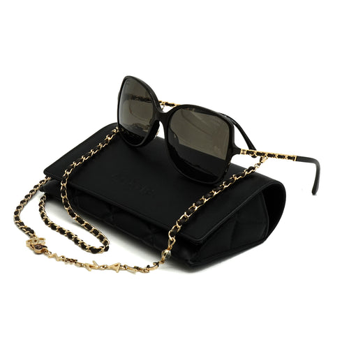 VINTAGE CHANEL COCOMARK SUNGLASSES FAUX PEARL CHAIN BLACK GOLD EYEWEAR 90340536