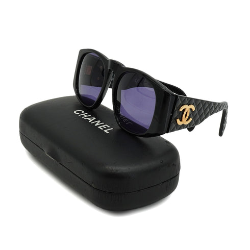 VINTAGE CHANEL COCOMARK SUNGLASSES MATELASSE BLACK EYEWEAR 90330660