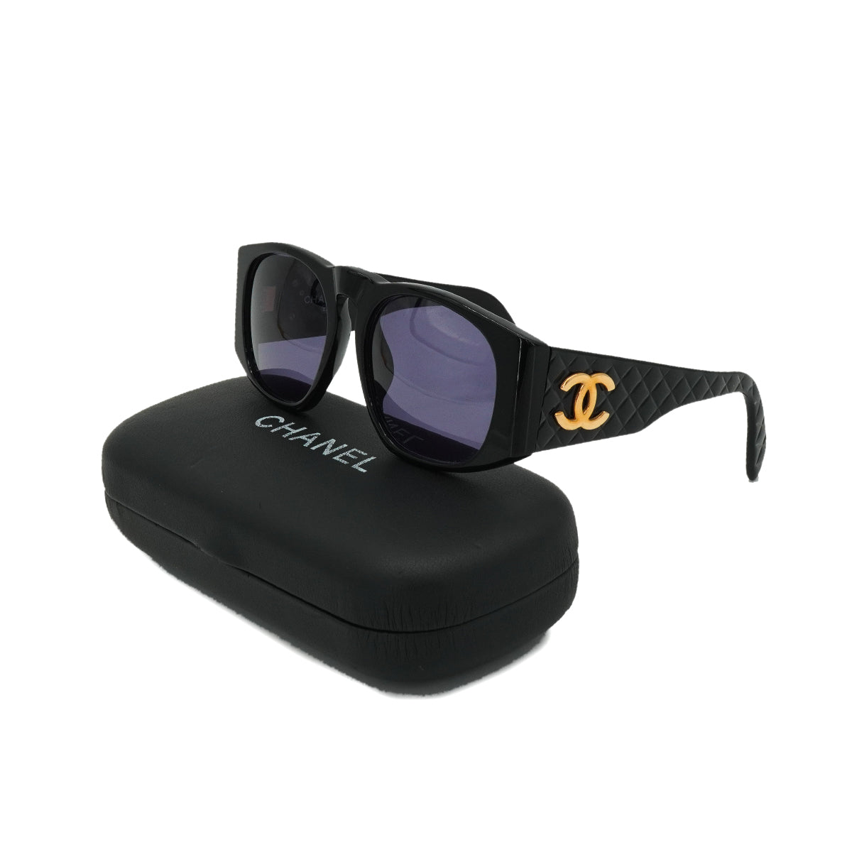 VINTAGE CHANEL COCOMARK SUNGLASSES MATELASSE BLACK EYEWEAR