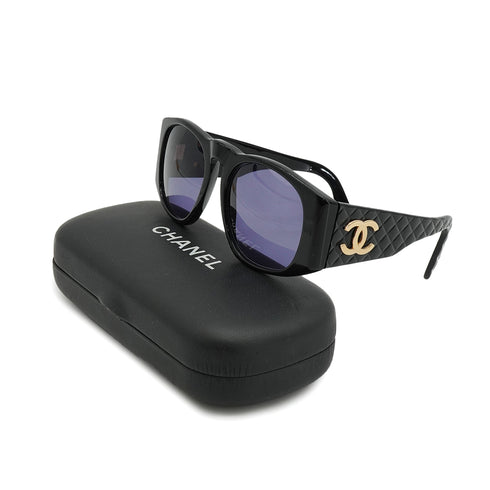 VINTAGE CHANEL COCOMARK SUNGLASSES MATELASSE BLACK EYEWEAR 90325295