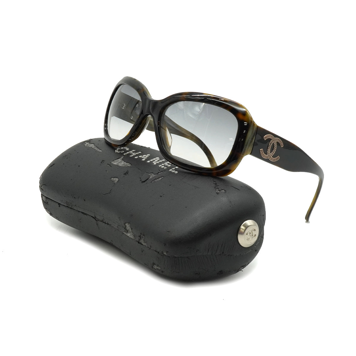 VINTAGE CHANEL COCOMARK SUNGLASSES MATELASSE TORTOISESHELL BROWN