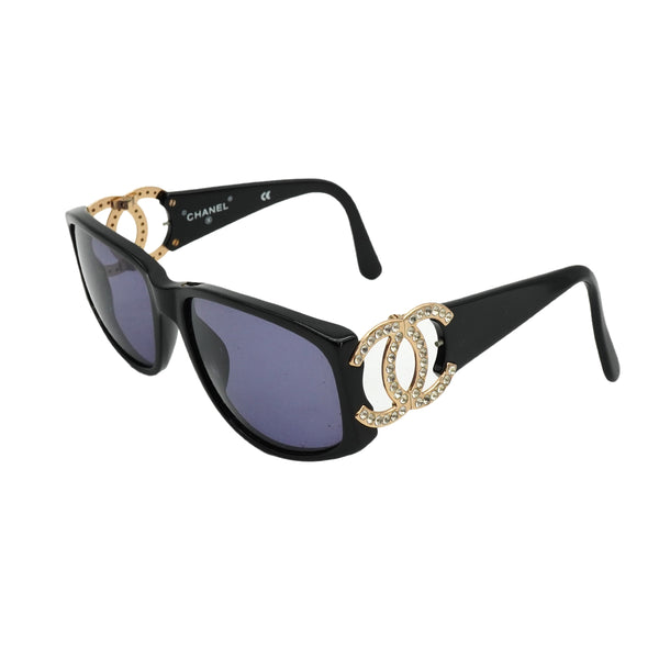 VINTAGE CHANEL COCOMARK SUNGLASSES RHINESTONE BLACK EYEWEAR 90326627