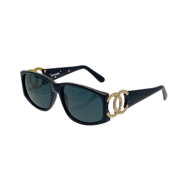VINTAGE CHANEL COCOMARK SUNGLASSES RHINESTONE BLACK EYEWEAR 90325942