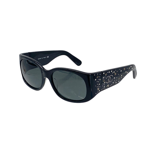 VINTAGE CHANEL COCOMARK SUNGLASSES RHINESTONE BLACK EYEWEAR 90328027