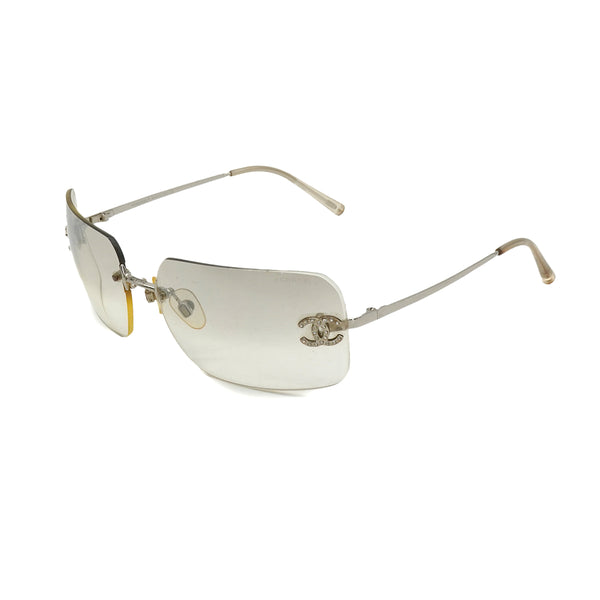 VINTAGE CHANEL COCOMARK SUNGLASSES RHINESTONE SILVER EYEWEAR 90328674