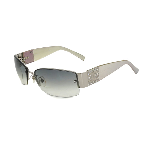 VINTAGE CHANEL COCOMARK SUNGLASSES RHINESTONE SILVER EYEWEAR 90328686