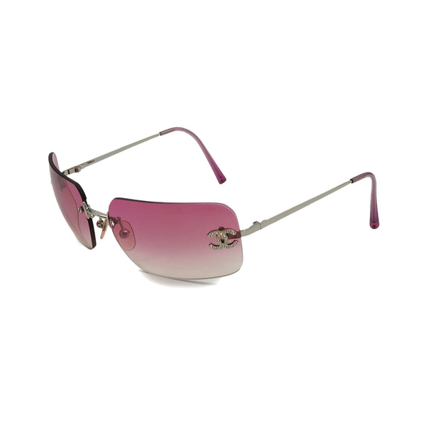 VINTAGE CHANEL COCOMARK SUNGLASSES RHINESTONE SILVER EYEWEAR 90328705