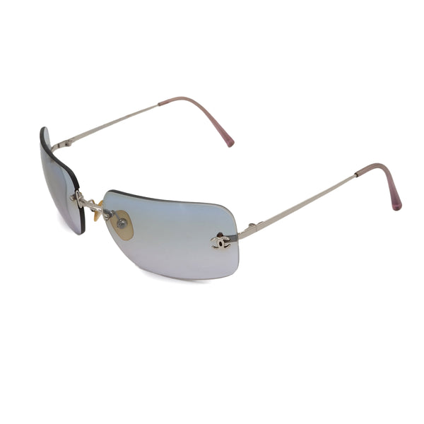 VINTAGE CHANEL COCOMARK SUNGLASSES SILVER PINK EYEWEAR 90325283