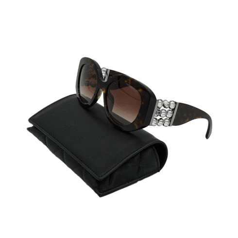 VINTAGE CHANEL COCOMARK SUNGLASSES TORTOISESHELL BEADS BROWN SILVER EYEWEAR 90340387