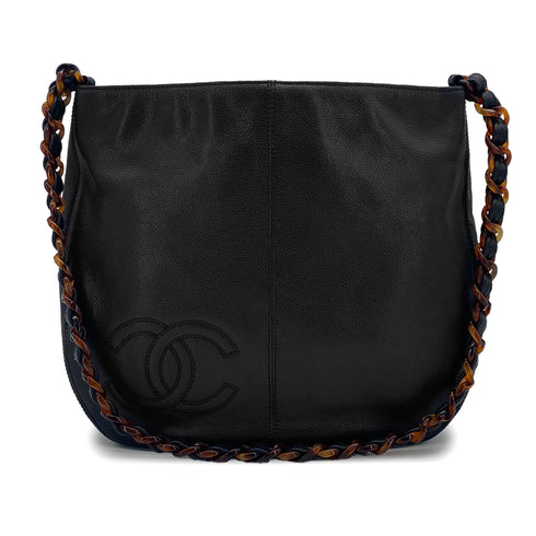 VINTAGE CHANEL COCOMARK TORTOISESHELL CHAIN TOTE BAG BLACK CAVIAR SKIN 90320181