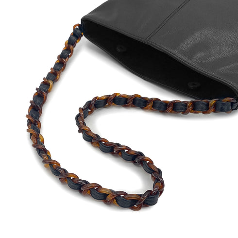 VINTAGE CHANEL COCOMARK TORTOISESHELL CHAIN TOTE BAG BLACK CAVIAR SKIN 90320181