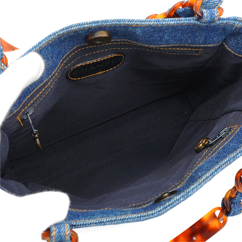 VINTAGE CHANEL COCOMARK TORTOISESHELL CHAIN TOTE BAG BLUE DENIM 90350389