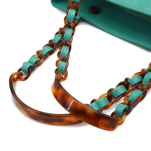 VINTAGE CHANEL COCOMARK TORTOISESHELL HANDLE CHAIN TOTE BAG TURQUOISE LAMB SKIN 90343019