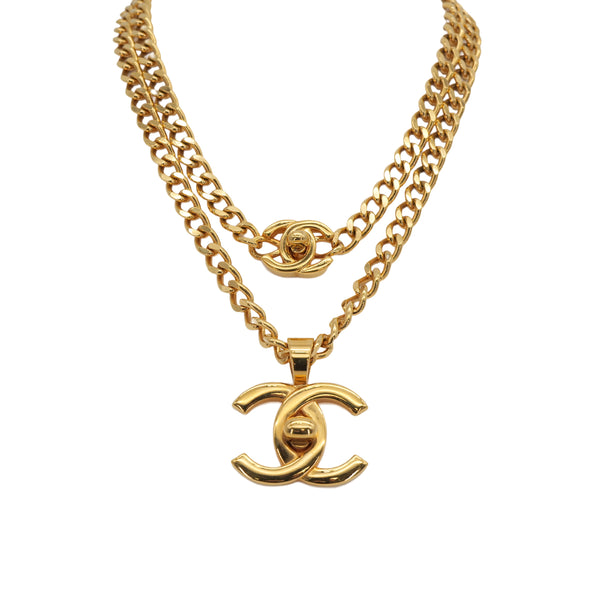 VINTAGE CHANEL COCOMARK TURN LOCK NECKLACE GOLD ACCESSORY 96P 90323483