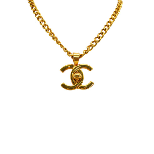 VINTAGE CHANEL COCOMARK TURN LOCK NECKLACE GOLD ACCESSORY 96P 90339430