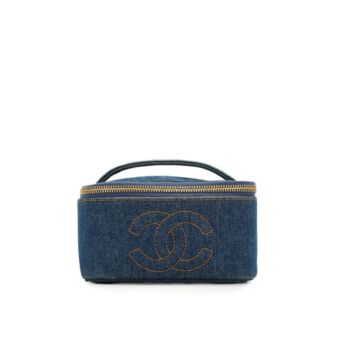 VINTAGE CHANEL COCOMARK VANITY HAND BAG BLUE DENIM GOLD HARDWARE 90340142