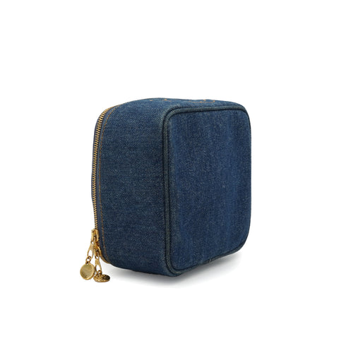 VINTAGE CHANEL COCOMARK VANITY HAND BAG BLUE DENIM GOLD HARDWARE 90340142