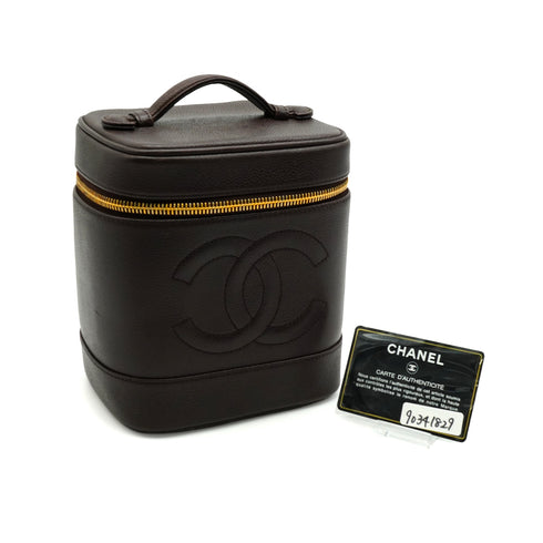 VINTAGE CHANEL COCOMARK VANITY HAND BAG BROWN CAVIAR SKIN 90341829