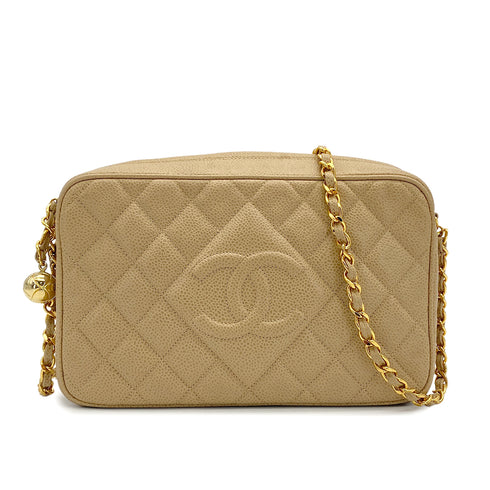 VINTAGE CHANEL COCO BALL MATELASSE CHAIN SHOULDER BAG BEIGE CAVIAR SKIN GOLD HARDWAR 90317879