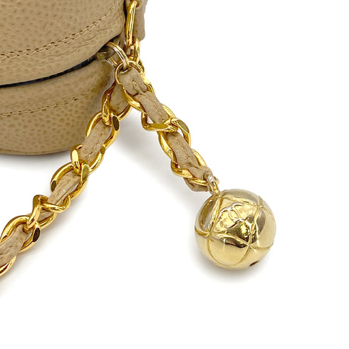 VINTAGE CHANEL COCO BALL MATELASSE CHAIN SHOULDER BAG BEIGE CAVIAR SKIN GOLD HARDWAR 90317879
