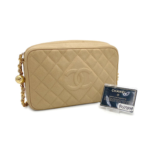 VINTAGE CHANEL COCO BALL MATELASSE CHAIN SHOULDER BAG BEIGE CAVIAR SKIN GOLD HARDWAR 90317879