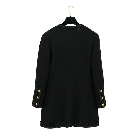 VINTAGE CHANEL COCO BUTTON FLOWER EMBROIDERY JACKET BLACK WOOL 40 RTW 90314892