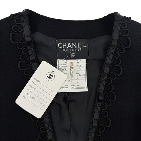 VINTAGE CHANEL COCO BUTTON FLOWER EMBROIDERY JACKET BLACK WOOL 40 RTW 90314892