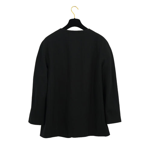 VINTAGE CHANEL COCO BUTTON NO COLLAR JACKET BLACK WOOL 42 RTW 90332936