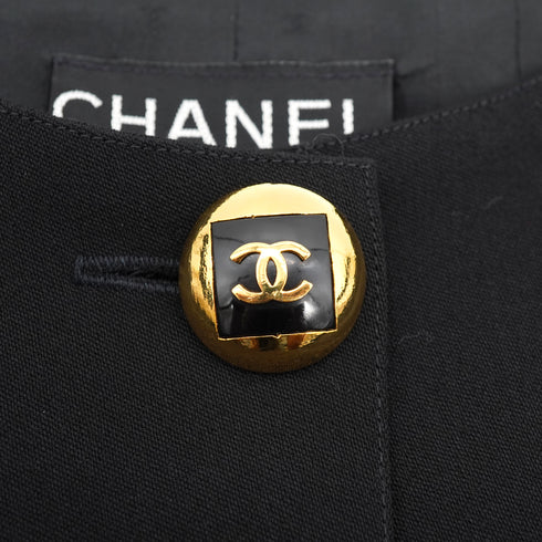 VINTAGE CHANEL COCO BUTTON NO COLLAR JACKET BLACK WOOL 42 RTW 90332936