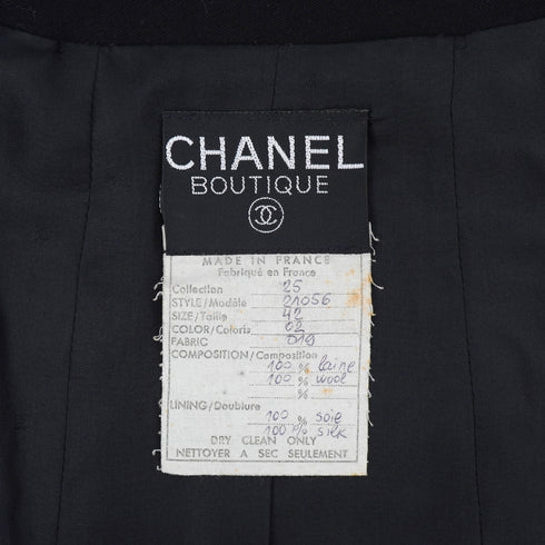 VINTAGE CHANEL COCO BUTTON NO COLLAR JACKET BLACK WOOL 42 RTW 90332936