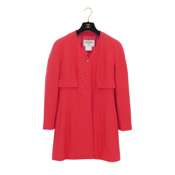 VINTAGE CHANEL COCO BUTTON TWEED COAT RED WOOL 40 96P RTW 90332948