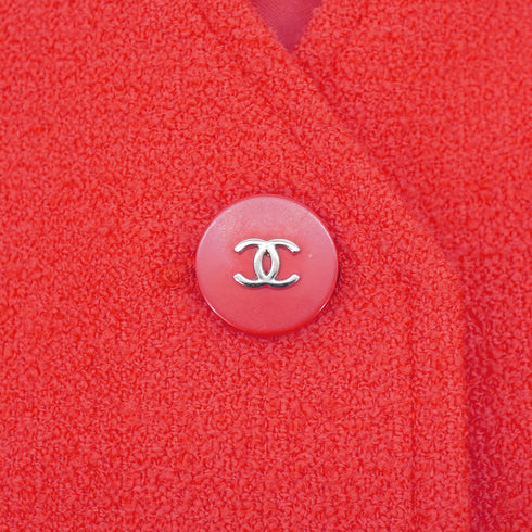 VINTAGE CHANEL COCO BUTTON TWEED COAT RED WOOL 40 96P RTW 90332948