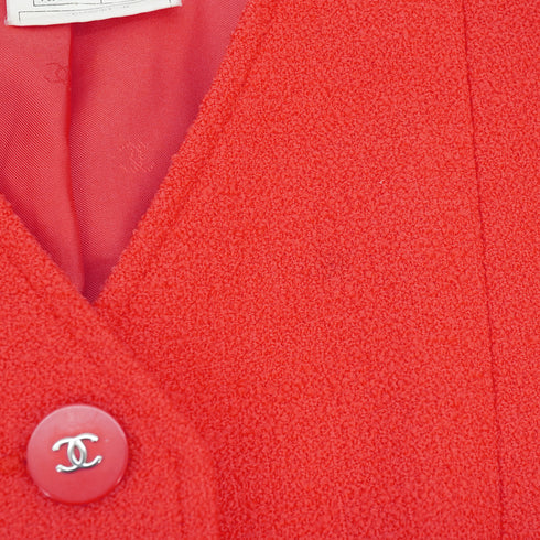 VINTAGE CHANEL COCO BUTTON TWEED COAT RED WOOL 40 96P RTW 90332948
