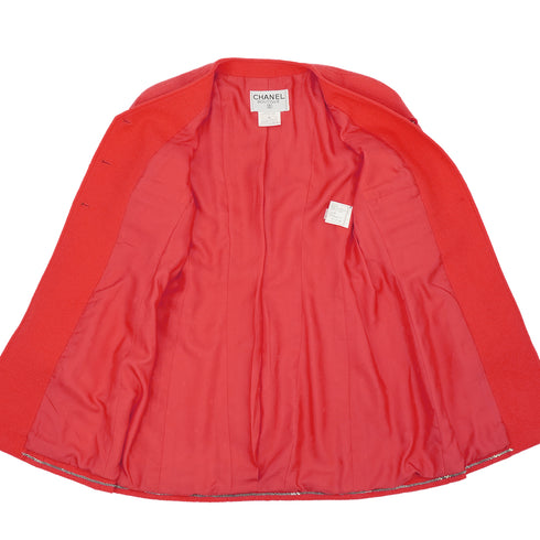 VINTAGE CHANEL COCO BUTTON TWEED COAT RED WOOL 40 96P RTW 90332948